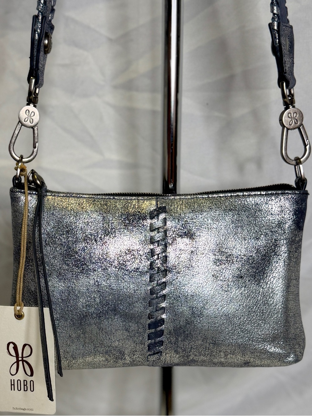 NWT - HOBO International Metallic Blue Pewter Darcy Crossbody Bag